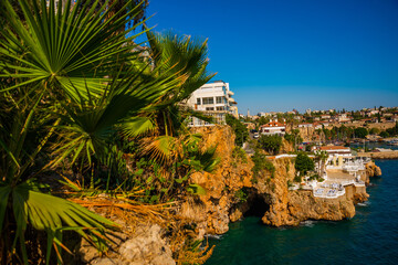 ANTALYA, TURKEY: Cave in the rock in the center of Antalya on a sunny summer day.