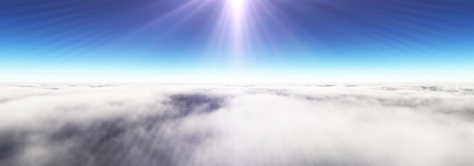 Fototapeta na wymiar Above clouds sun ray, 3d rendering
