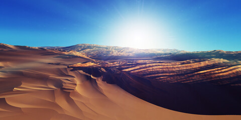 Fototapeta na wymiar Dunes sunset over the desert. 3d rendering