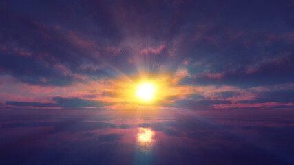 Obraz premium sunset calmly sea sun ray 3d render