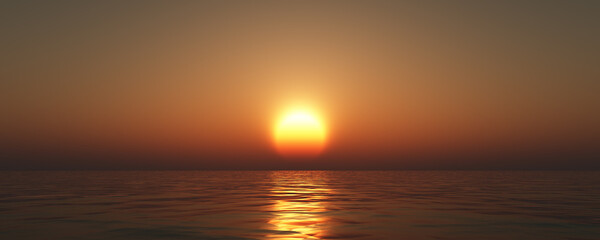 sunset sea sun ray clear sky. 3d rendering