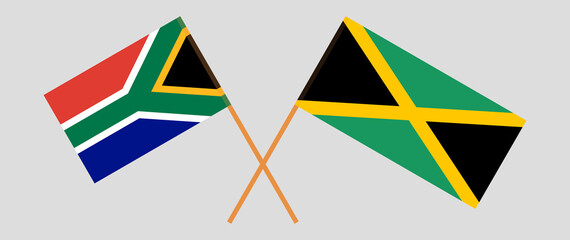 Crossed flags of Republic of South Africa and Jamaica. Official colors. Correct proportion