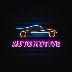automotive neon sign. design element. light banner. 