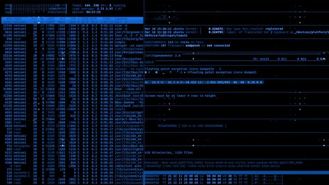 Technology glitch computer virus or internet system hacking concept. 4K Computer virus attack, cyber security, malware, crime, spying software technology. hacking attack. system crash, error message.