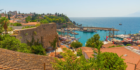 ANTALYA, TURKEY: Top view of the old Harbor in Antalya on a sunny summer day.