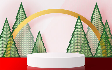 Christmas and New Year podium background vector design 3d products or show cosmetic product display. stage pedestal or platform. winter christmas red background.
