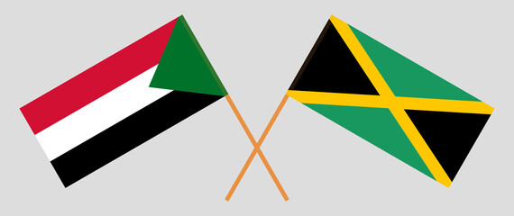 Crossed flags of the Sudan and Jamaica. Official colors. Correct proportion