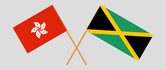 Crossed flags of Hong Kong and Jamaica. Official colors. Correct proportion