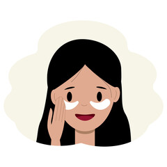 Illustration of a young woman face with eye patches. Facial skin care concept