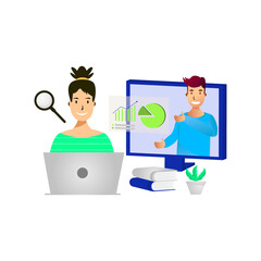 Illustration women e-learning design vector on white background