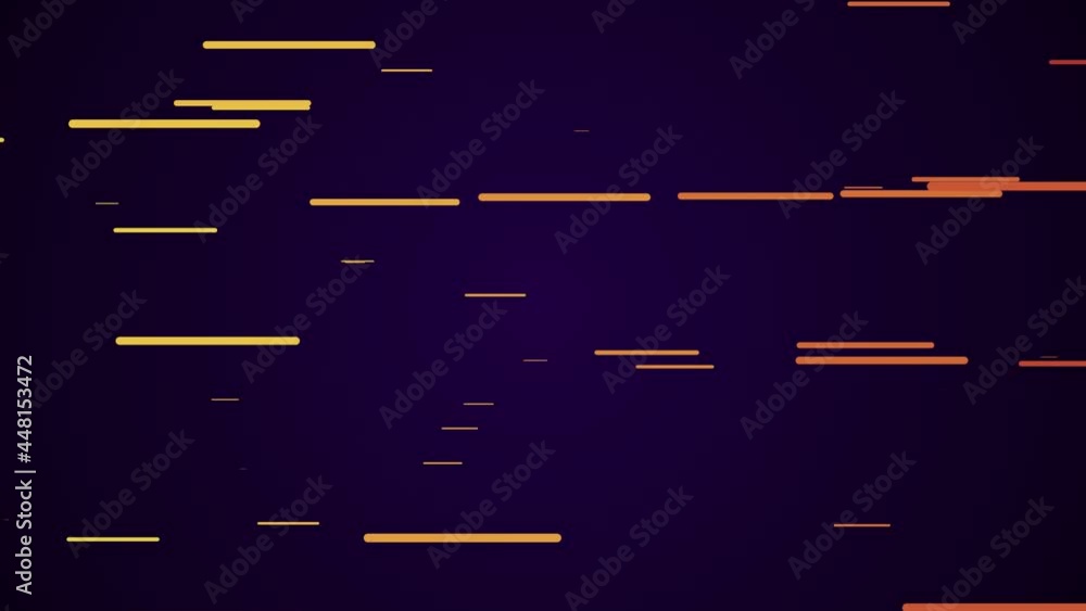 Poster colorful orange straight lines on purple background. abstract seamless looped animation of neon, glo