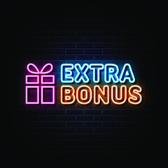 Naklejka premium extra bonus neon sign. design element. light banner. 