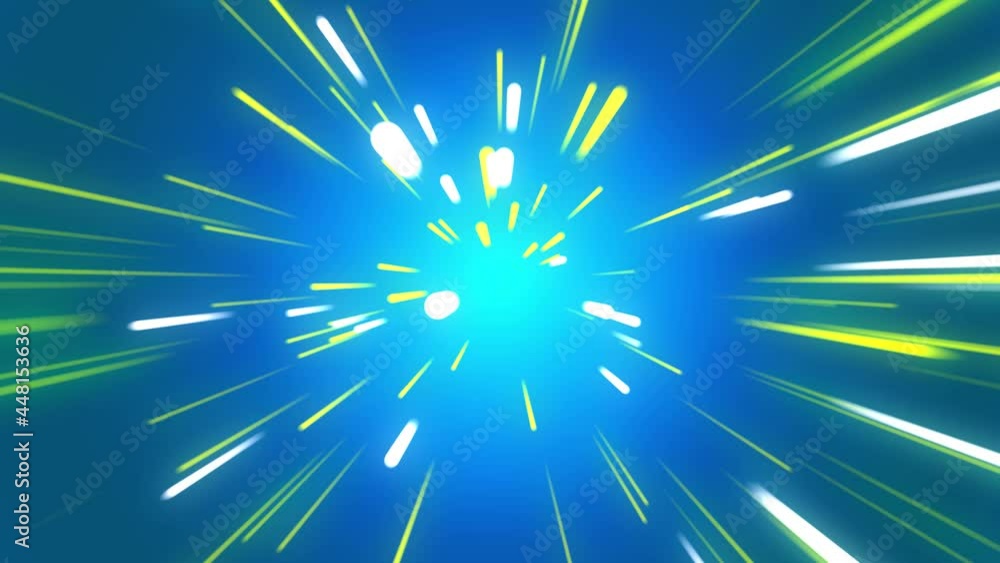 Poster colorful straight lines on a blue background. abstract seamless looped animation of neon, glowing li