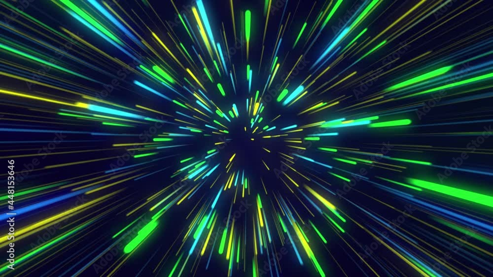 Poster colorful green yellow blue straight lines on a dark background. abstract seamless looped animation o