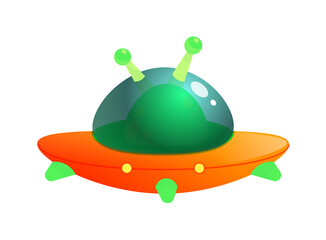 Cartoon UFO alien ship futuristic vehicle isolated on white