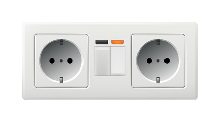 Switch and socket in one wall outlet housing isolated mockup