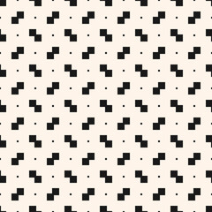Vector minimalist seamless pattern. Pixel art style. Simple minimal monochrome texture with small square shapes, pixels, dots. Stylish abstract black and white background. 1990s fashion style design