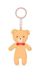 Bear pendant on silver keychain souvenir isolated on white