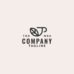 leaf coffe tea line art logo design with minimalist style