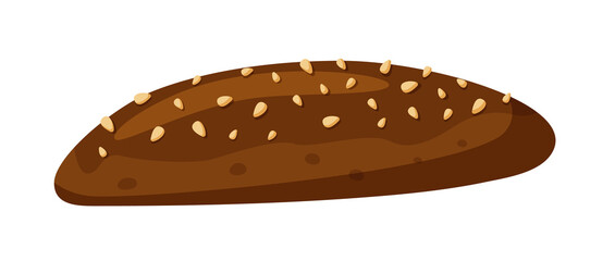 Brown grain bread with sunflower seeds on white background