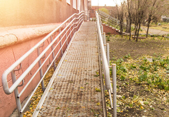 Metal ramp for movement and barrier-free access for wheelchairs, outdoor