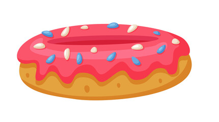 Sweet donut with pink glaze isolated on white background