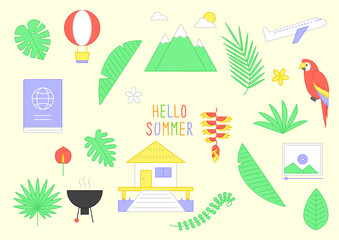 Vector illustration of cute tropical objects.