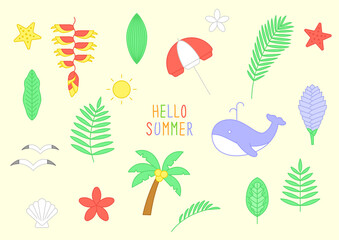 Vector illustration of cute tropical objects.