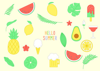 Vector illustration of cute tropical objects.