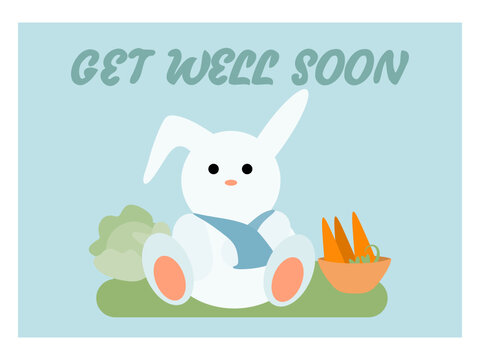 Get well soon postcard template A6 with rabbit bunny svg vector illustration