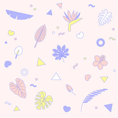 Vector illustration of tropical patterns in pastel colors.