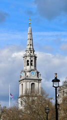 St. Martin-in-the-Fields chapel and clock tower, Trafalgar Square, London, UK
