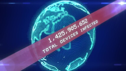 4K Global hacking attack Number of gadgets and computers infected with virus, Countdown of infected computers and devices. Cyber crime, security breach. ransomware attack. - Powered by Adobe