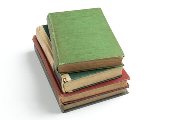 stack of old hardcover book on white background for mockup blank template