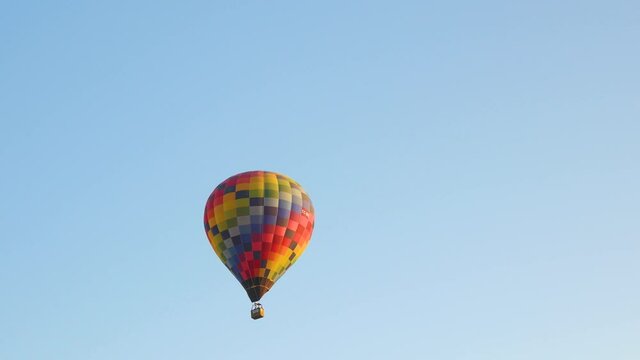 Multicolored hot air balloon closeup view. Air balloon in Turkey, Gereme.
