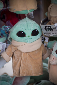 Mulhouse - France - 30 July 2021 - Closeup of yoda plush from the star wars movie at the fun fair