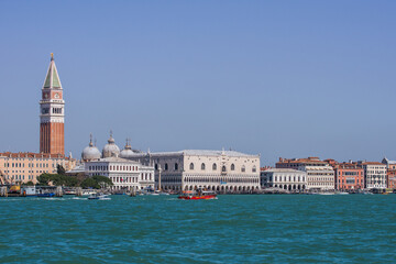Fototapeta na wymiar Venice, Italy: Venice overview, panoramic view from the boat, 2019,Grand Canale