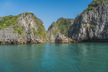 Fototapeta na wymiar Beautiful View Of Rock Island In Halong Bay, Vietnam Asia