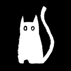 Vector image of a cat for Halloween.
White on a black background. Brush strokes. Hand drawing