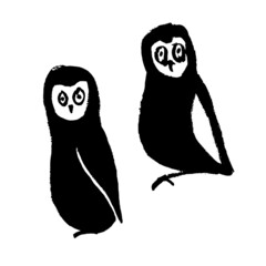 Vector image of owls for Halloween.
Black on a white background. Brush strokes. Hand drawing