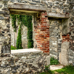 Windows of an old mills stone wall Lindsay Ontario