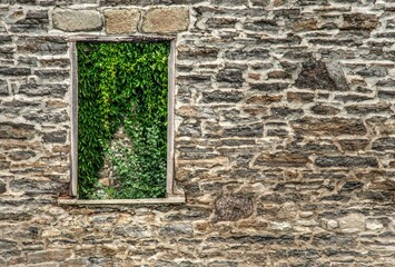 Windows of an old mills stone wall Lindsay Ontario