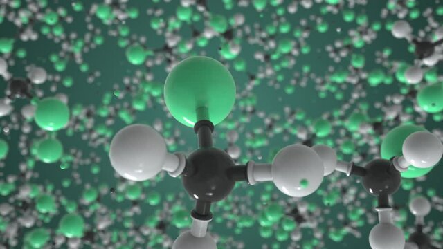 Bromomethane molecule. Conceptual molecular model. Chemical looping 3d animation