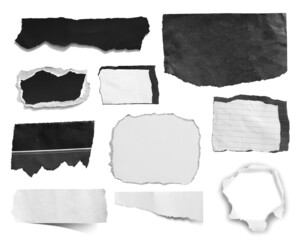 collection of vintage torn papers on white background with copy space for text