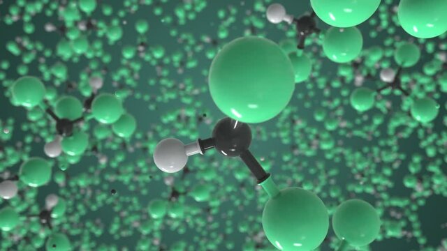 Molecule of chloroform, conceptual molecular model. Scientific looping 3d animation