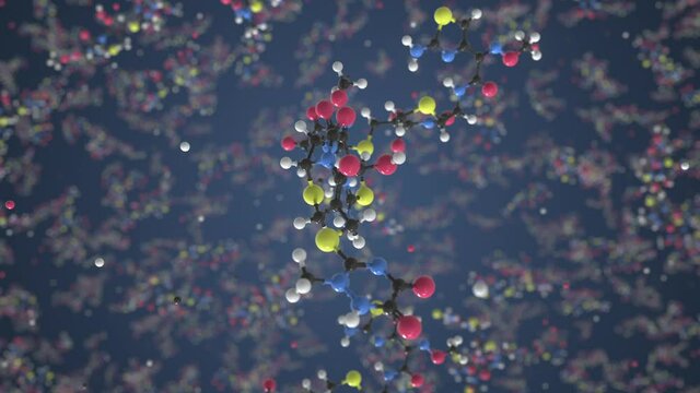 Molecule of Ceftriaxone. Molecular model, conceptual looping 3d animation