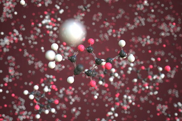 Obraz na płótnie Canvas Dehydroacetic acid molecule, conceptual molecular model. Chemical 3d rendering