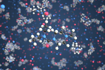 Fototapeta na wymiar Molecule of Diethylcarbamazine. Molecular model, conceptual 3d rendering