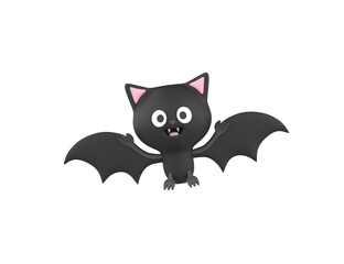 Happy cute halloween Black Bat 3D render model isolated white background.