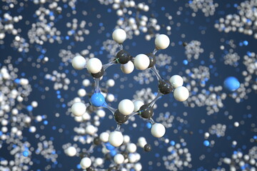 Hexamethylenimine molecule made with balls, conceptual molecular model. Chemical 3d rendering